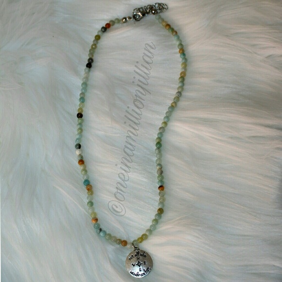 Genuine Amazonite Stone Quote Necklace - Picture 2 of 6